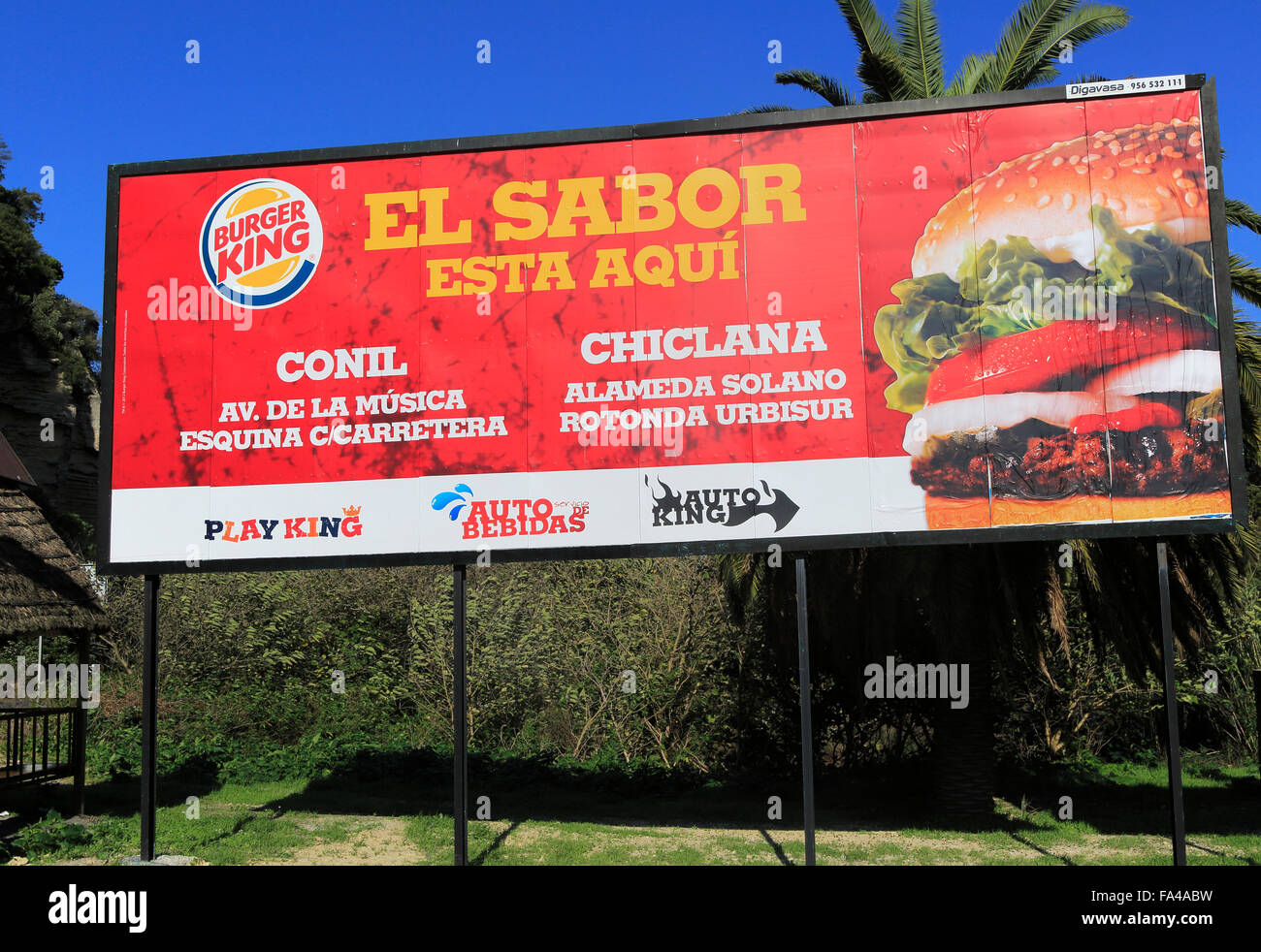 Burger King American fast food restaurant sign near Conil and Chiclana, Cadiz province, Spain Stock Photo