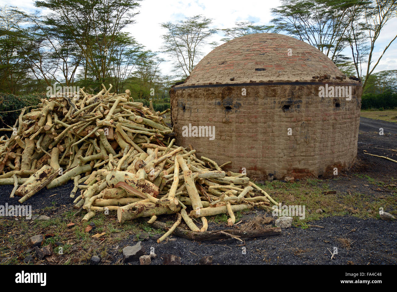 Traditional charcoal making kiln in Kenya at Soysambu conservancy near