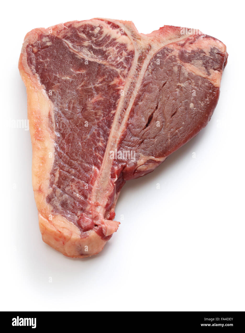 dry aged t-bone steak, raw beef isolated on white background Stock Photo