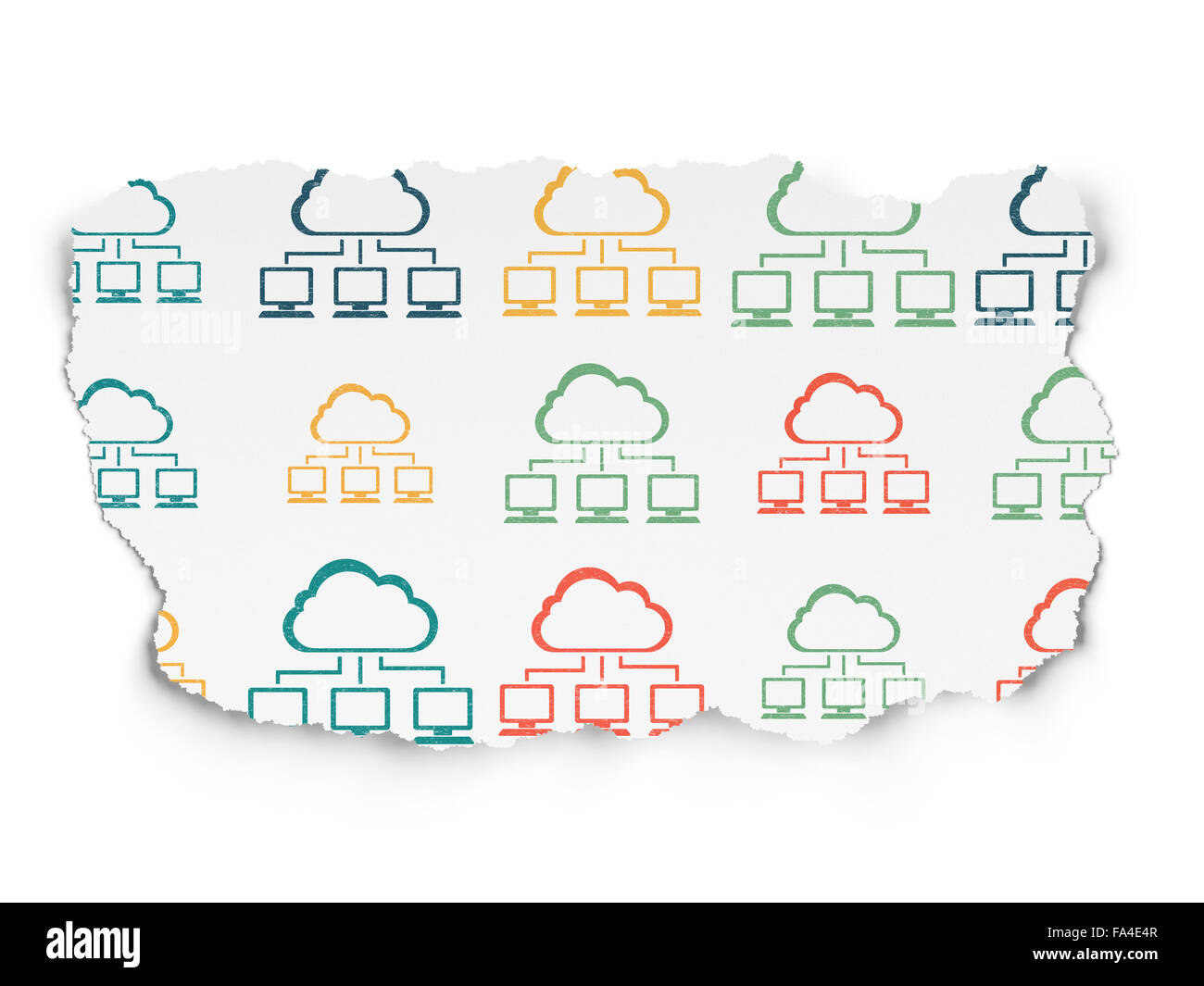Cloud networking concept: Cloud Network icons on Torn Paper background ...