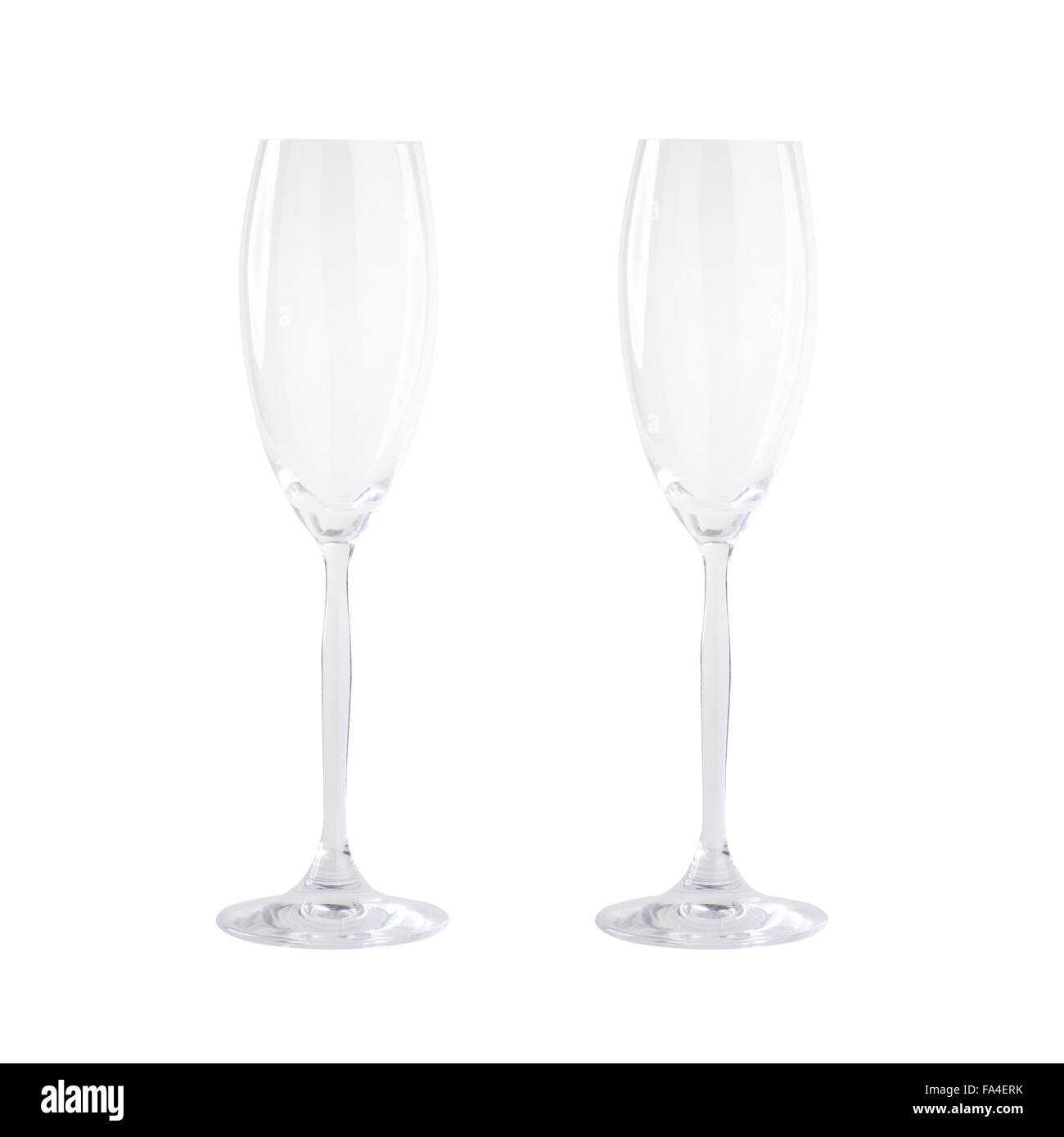 Isolated Empty champagne glasses on white background Stock Photo