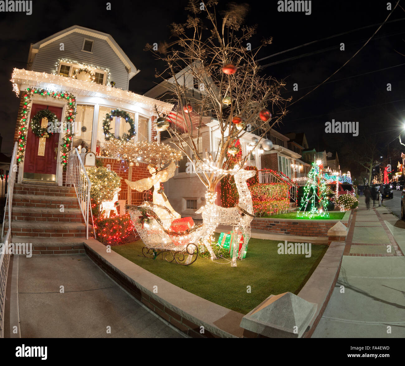 Brooklyn, NY USA December 19, 2015 Christmas decorations on streets