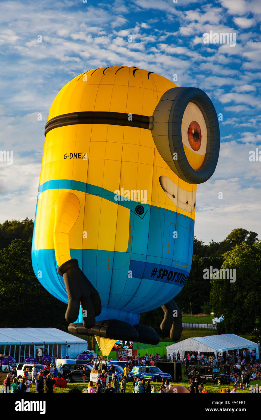 Minion (Stuart) Hot Air Balloon at the Bristol International Hot Air Balloon Fiesta 2015. Stock Photo