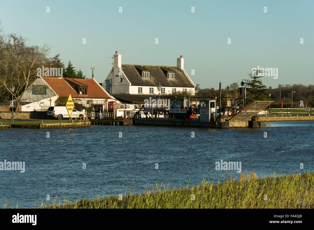 Reedham Chain Ferry on River Yare Norfolk Stock Photo