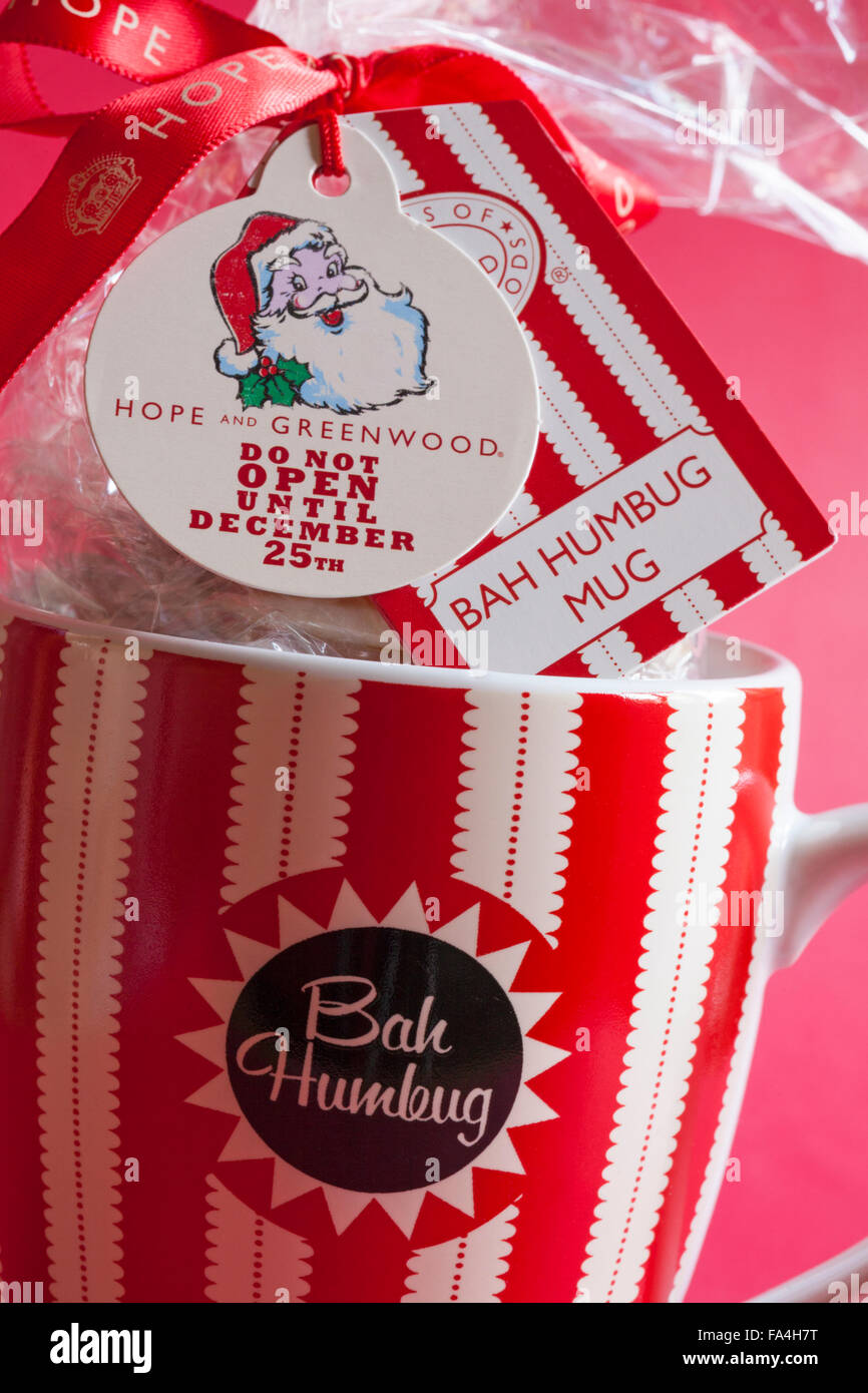 Hope and Greenwood do not open until December 25th Bah Humbug mug with humbugs inside - Christmas present gift Stock Photo