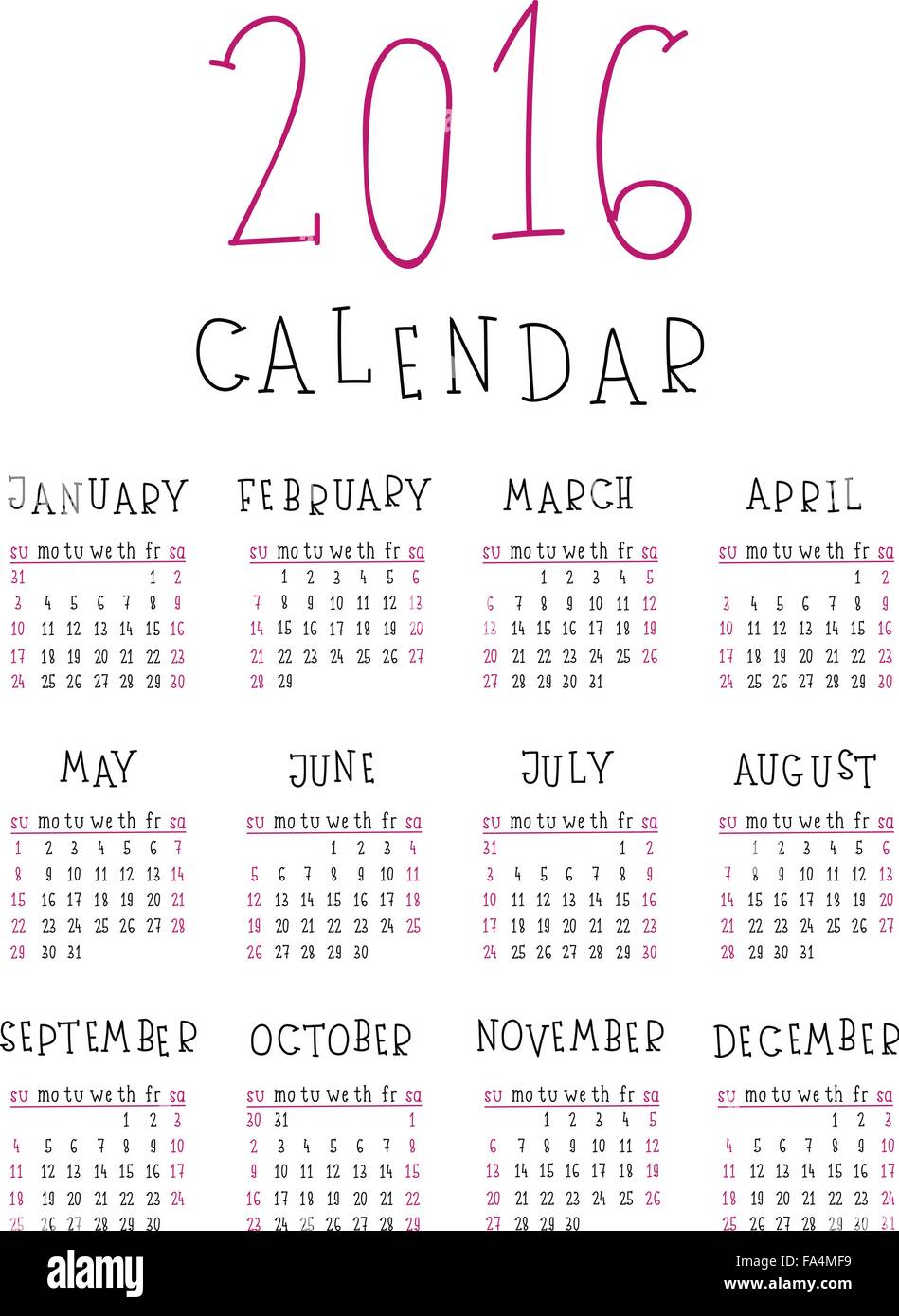 2016 Calendar Hi Res Stock Photography And Images Alamy