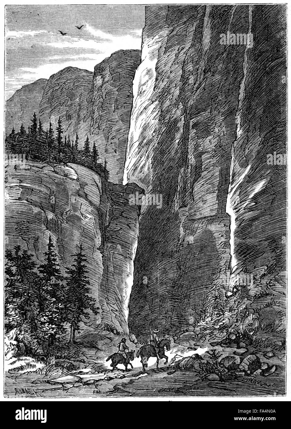 White Bird Canyon, Opening Battle of Nez Perce War, Idaho Territory, 1877, Book Illustration from “Indian Horrors or Massacres of the Red Men”, by Henry Davenport Northrop, 1891 Stock Photo