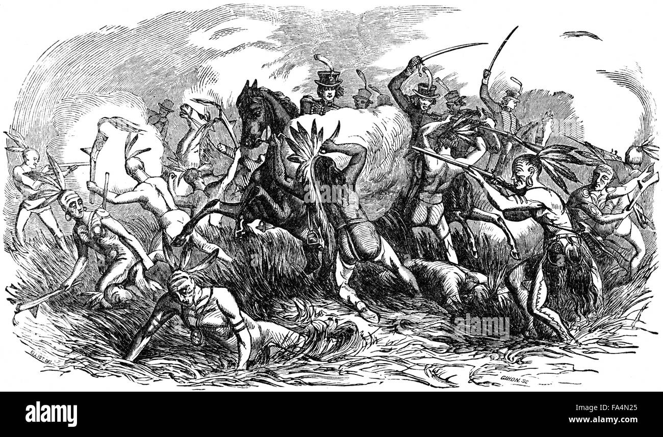 “Last Stand of the Indians at Tippecanoe”, near Lafayette, Indiana, 1811, Book Illustration from “Indian Horrors or Massacres of the Red Men”, by Henry Davenport Northrop, 1891 Stock Photo