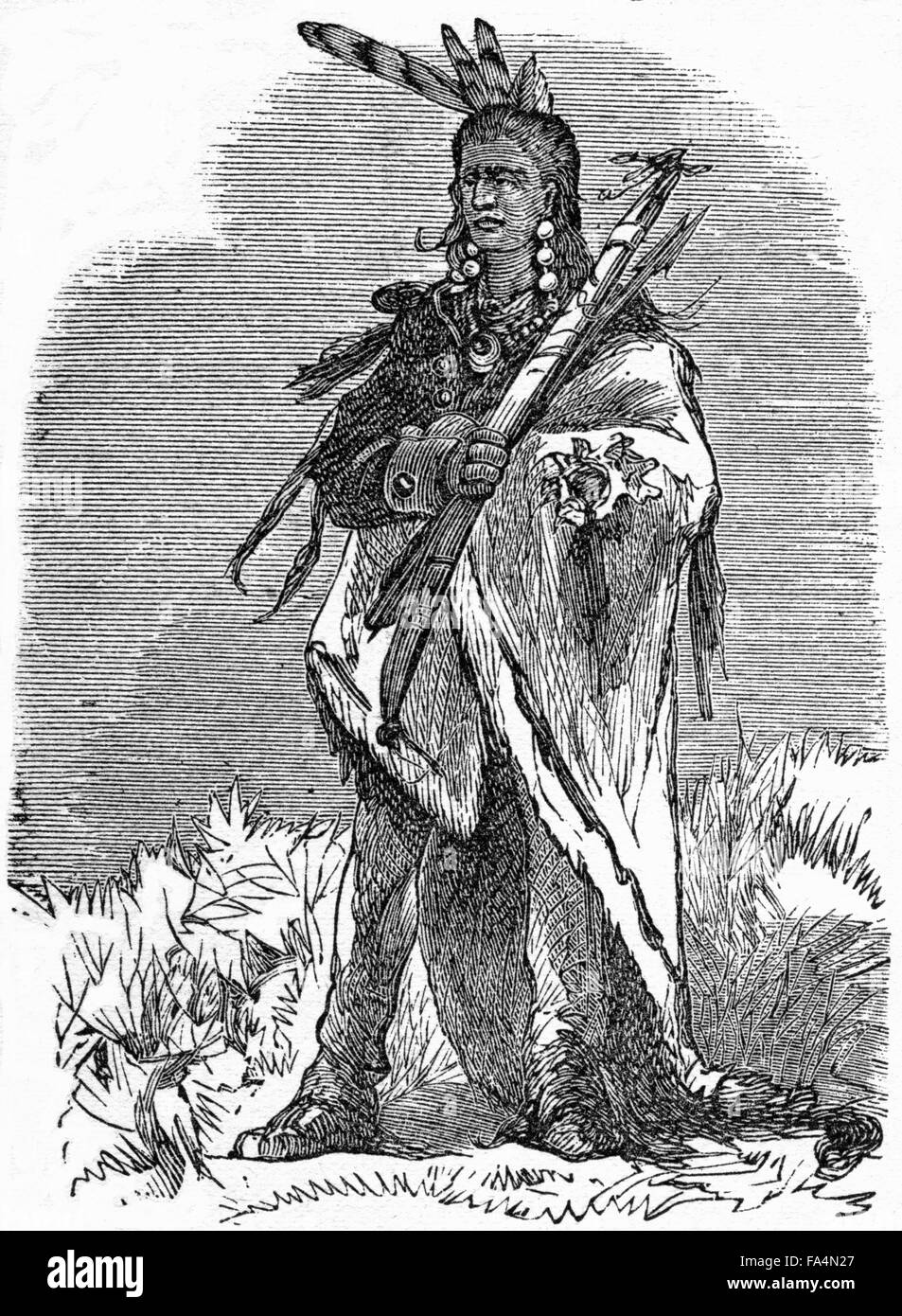 Pontiac (1720-1769), Ottawa War Chief, Book Illustration from “Indian Horrors or Massacres of the Red Men”, by Henry Davenport Northrop, 1891 Stock Photo