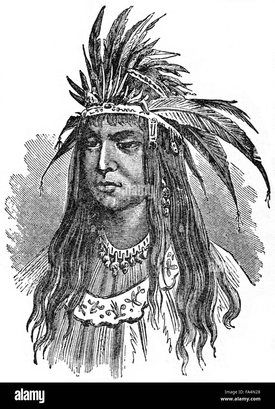 “Young Sioux Squaw”, Book Illustration from “Indian Horrors or Massacres of the Red Men”, by Henry Davenport Northrop, 1891 Stock Photo