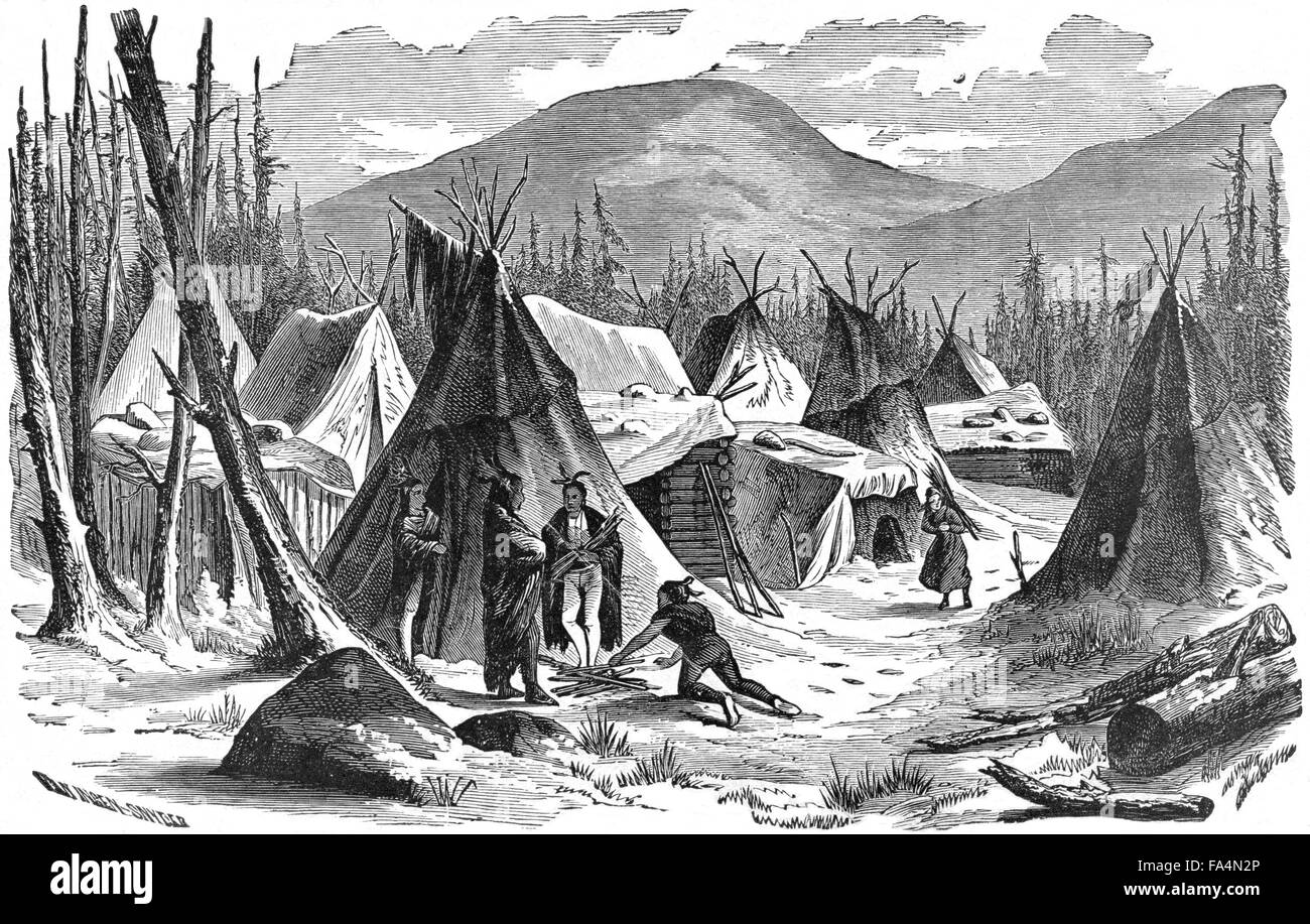 “Sioux Indians Near Pine Ridge Agency”, Oglala Lakota Native American reservation, 1889, Book Illustration from “Indian Horrors or Massacres of the Red Men”, by Henry Davenport Northrop, 1891 Stock Photo