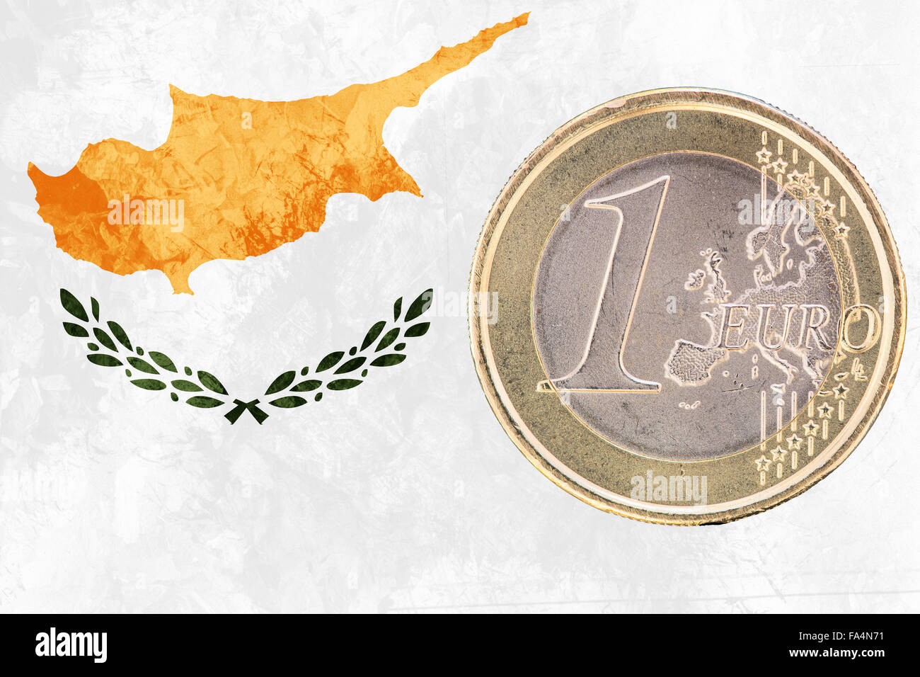 Common face of one euro coin from Cyprus isolated on the national cypriot flag as background Stock Photo