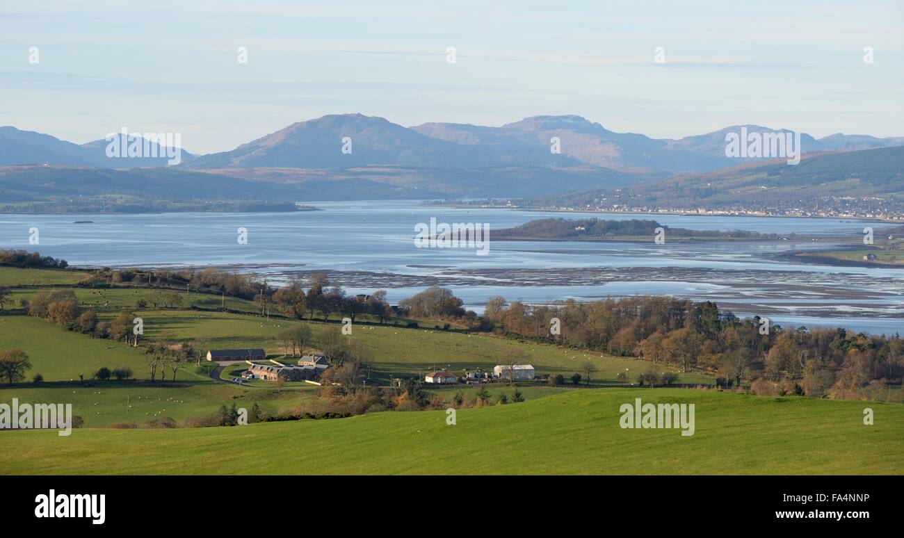 View north from Langbank over the river Clyde to Ardmore, Helensburgh