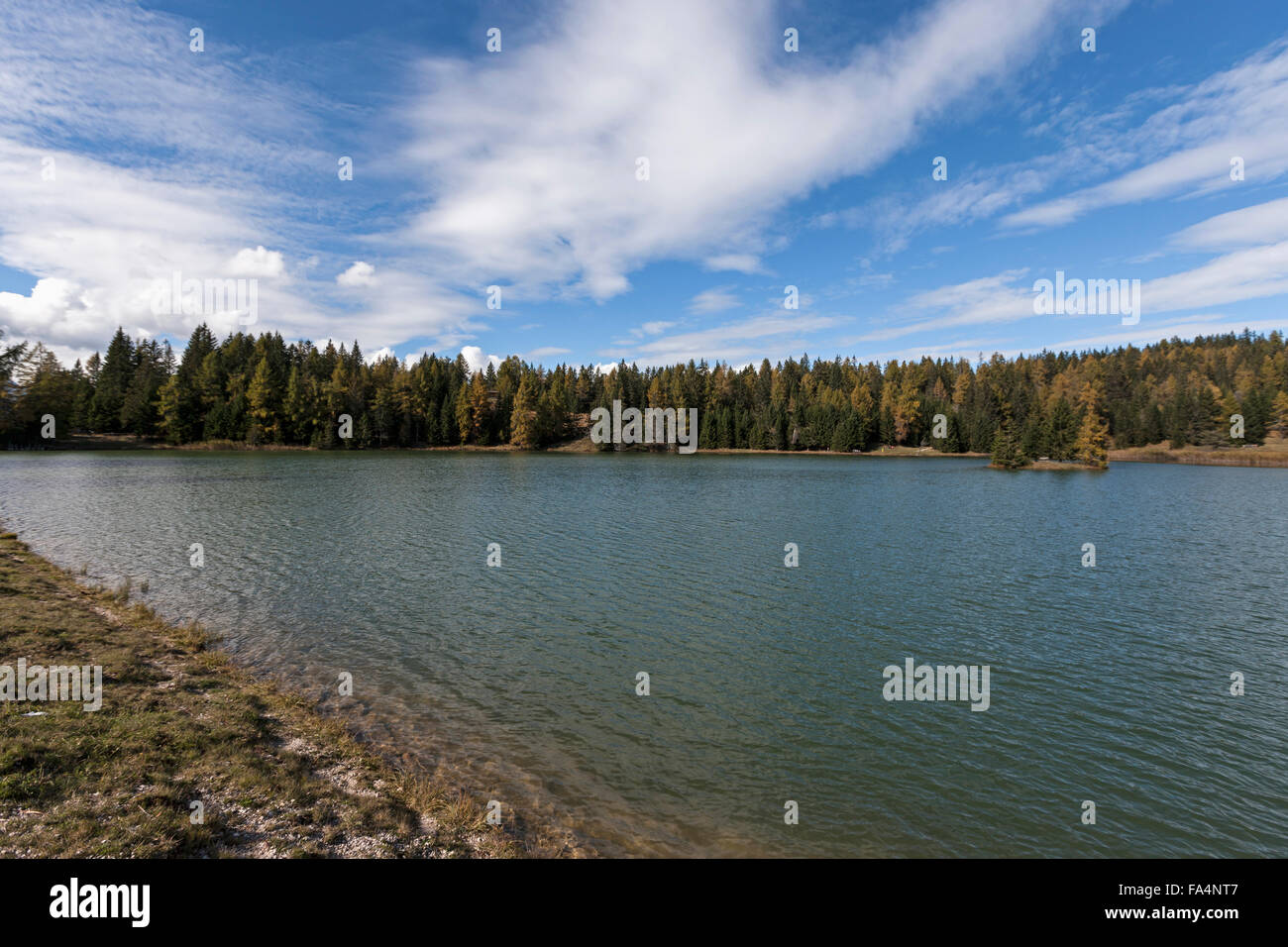 Scenic view of a lake, Felixer Weiher (Tretsee), South Tyrol, Italy Stock Photo