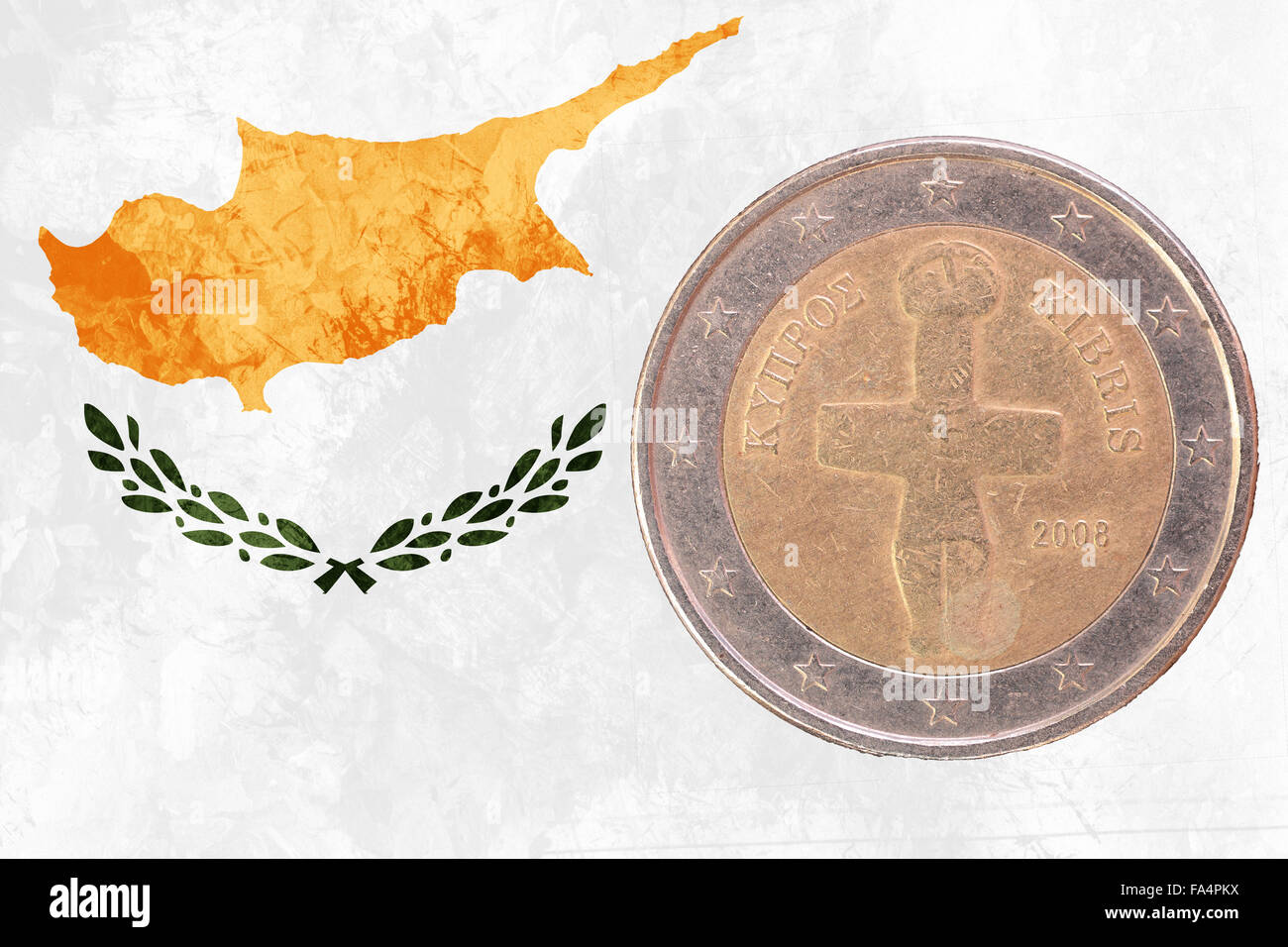 Two euros coin from Cyprus isolated on the national cypriot flag as background Stock Photo