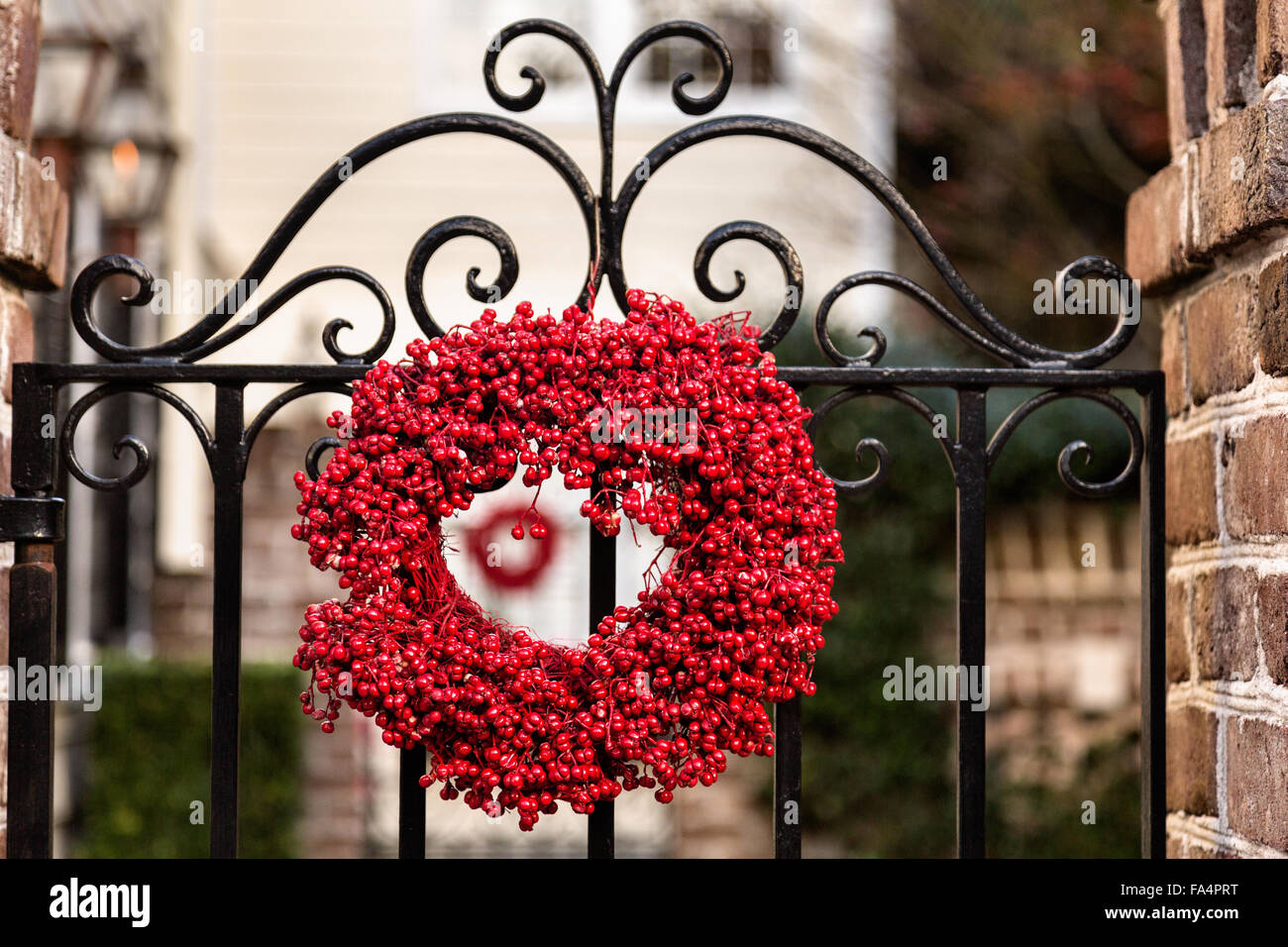 Wrought iron gate on a traditional home along Church Street decorated