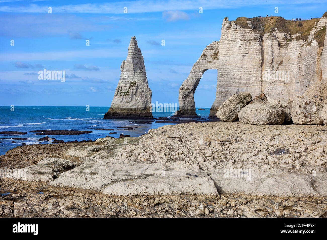 famouse Etretat arch rock, France Stock Photo