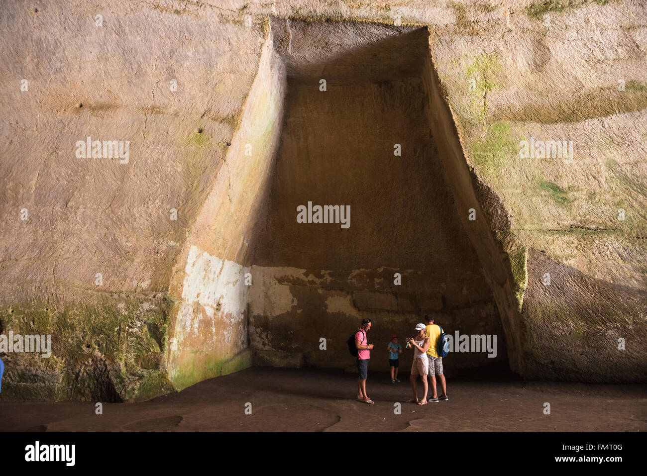 Orecchio di Dionisio Sicily, view of tourists inside the Orecchio di