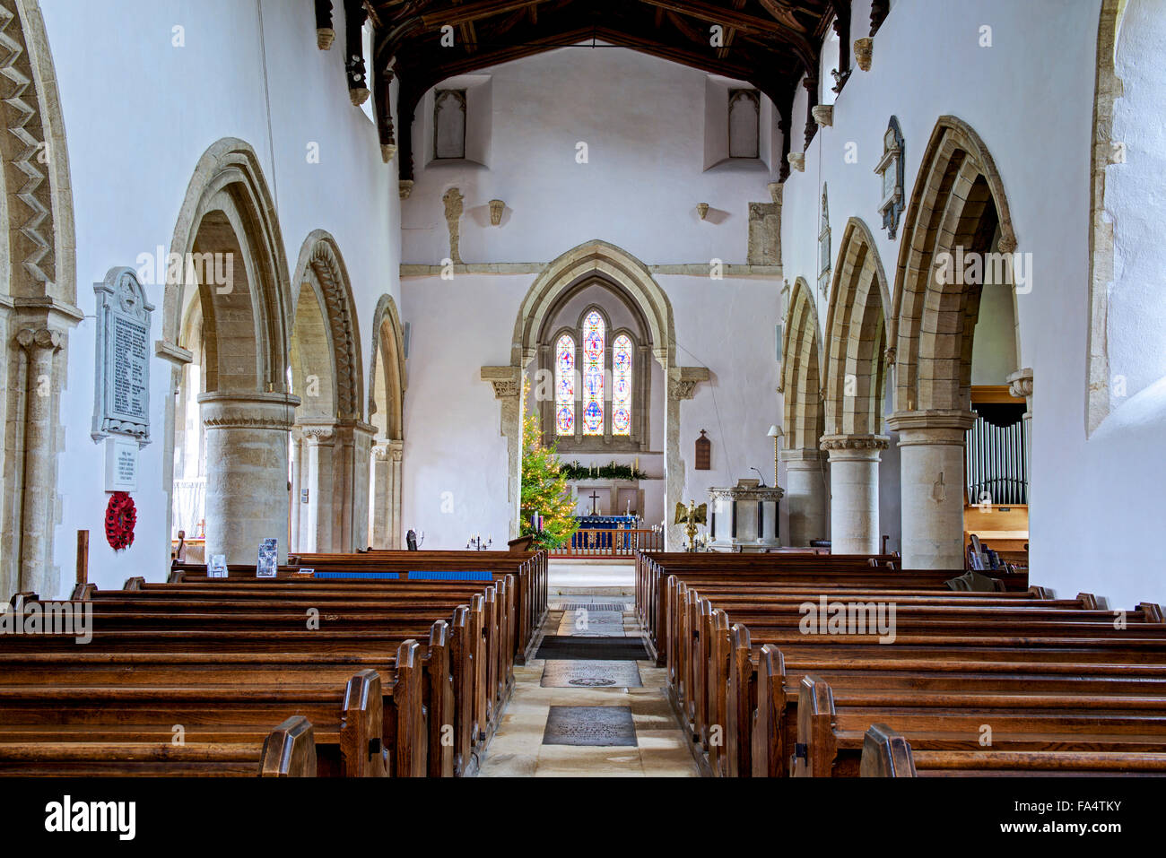 The nave of St Mary's Church, Bibury, Cotswolds, Gloucestershire, England UK Stock Photo