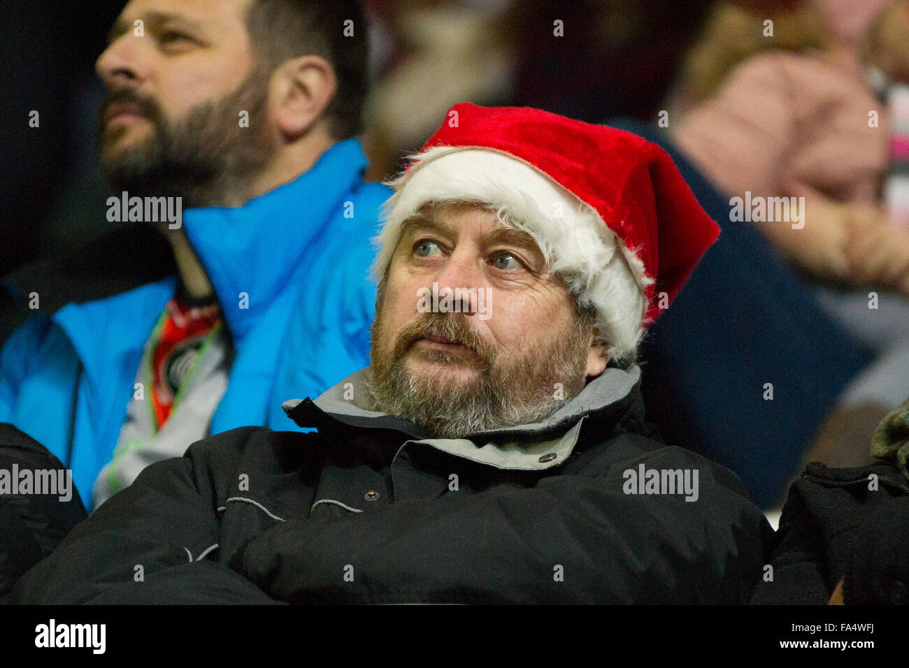 Leicester, England, 20th, December, 2015.  ERCC Leicester v Munster Supporter with Santa hat Stock Photo