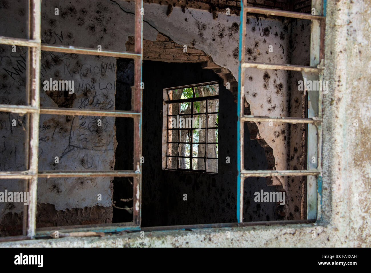 Windows in room in abandoned building in Mato Grosso, Brazil, South America Stock Photo