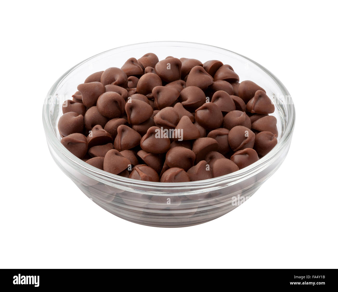 Chocolate Chips in a Glass Bowl. Stock Photo