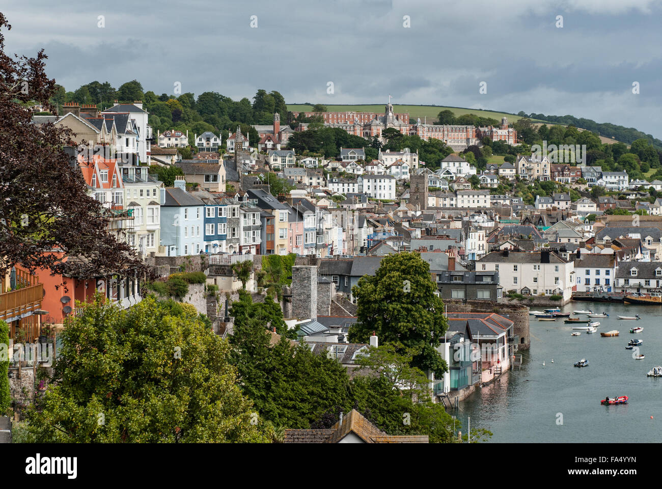 Views across the River Dart towards Dartmouth and Britannia Royal Naval College Stock Photo