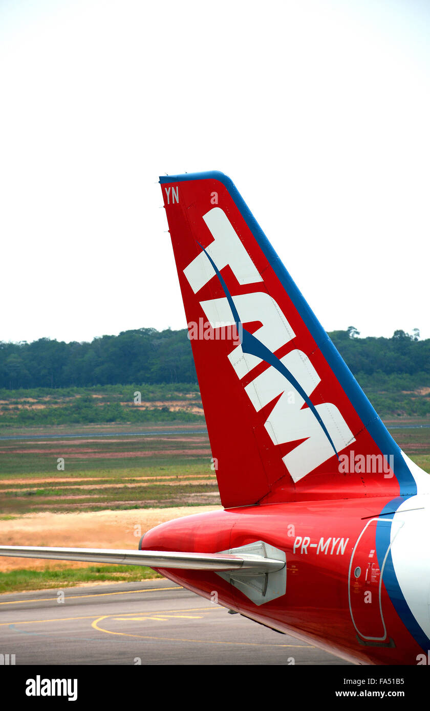 tail plane of Tam airlines company in Brasilia international airport Brazil Stock Photo