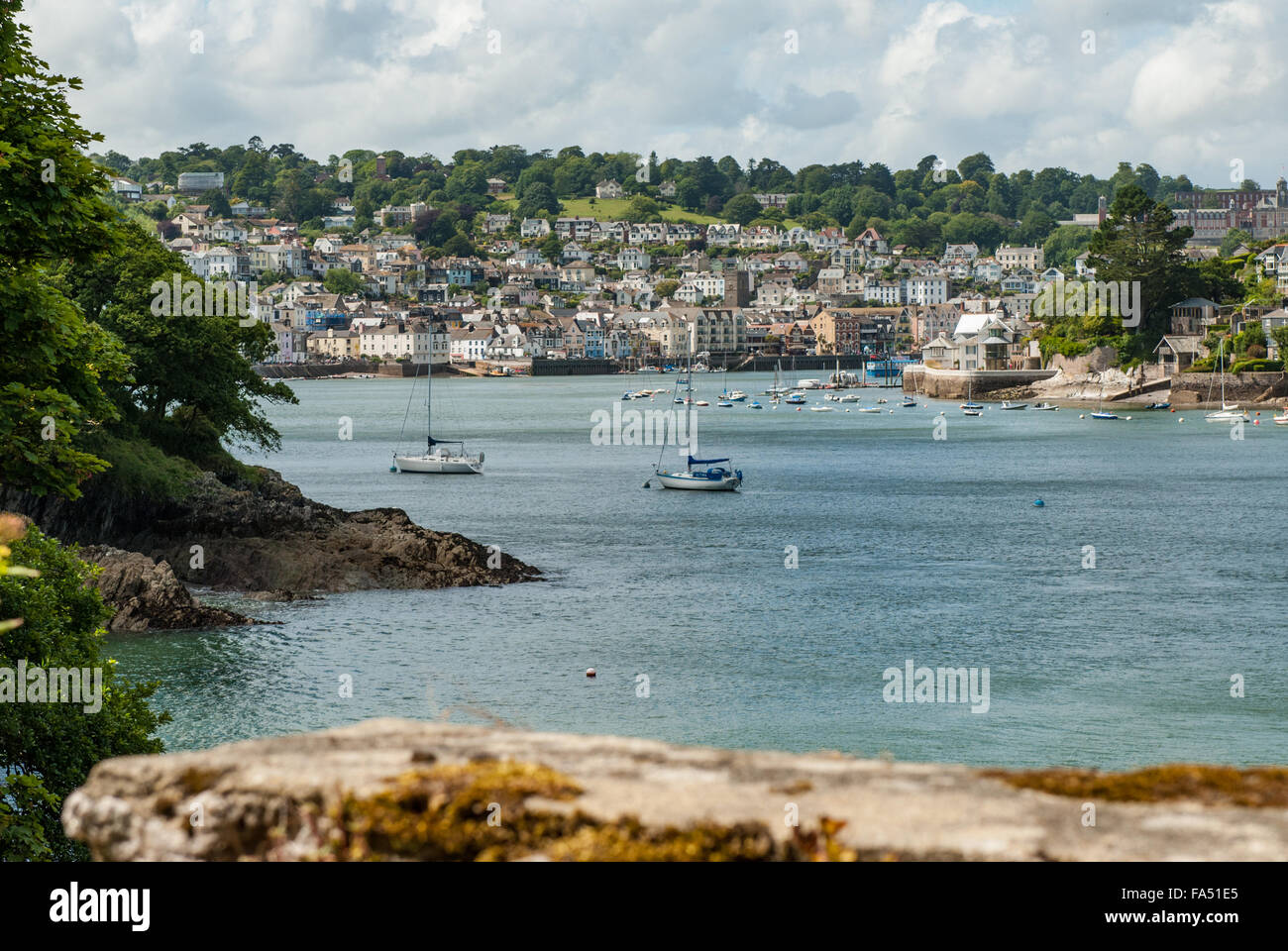 Views across the River Dart towards Dartmouth and Britannia Royal Naval College Stock Photo