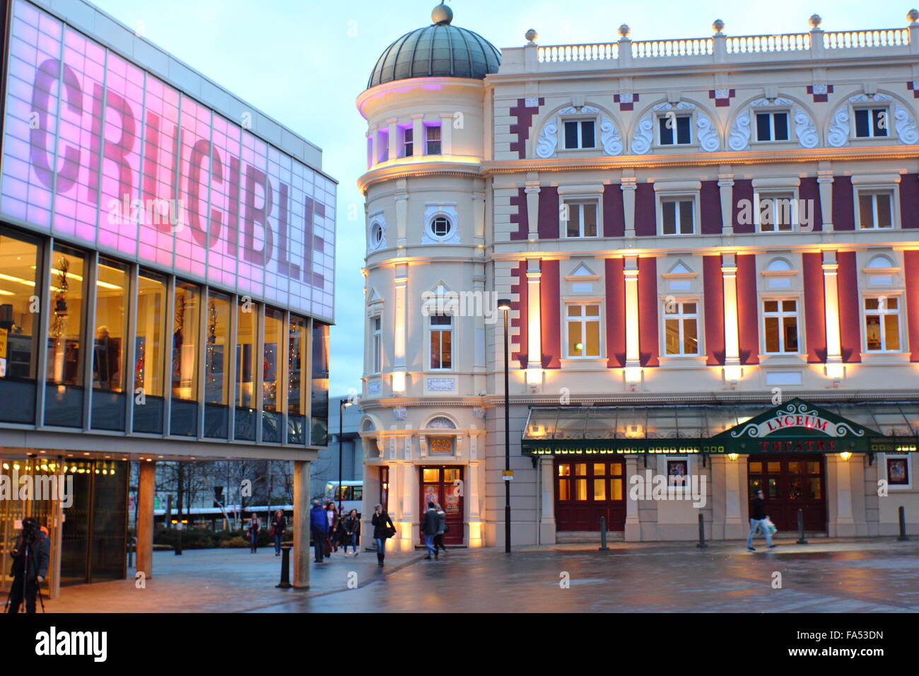 The Crucible Theatre (l) and the Lyceum Theatre in the centre of the city of Sheffield, Yorkshire England UK Stock Photo