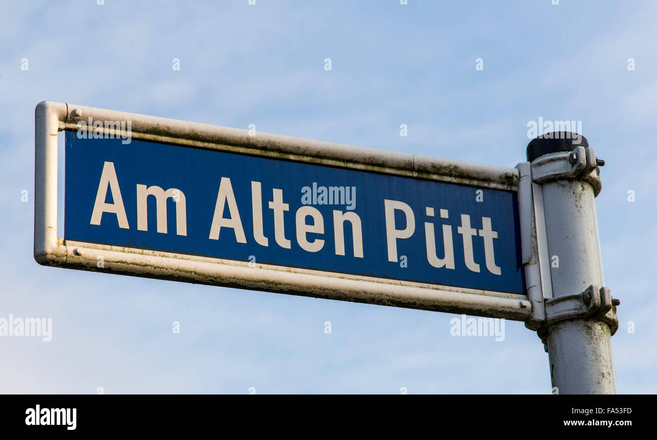 Street sign in Marl, Germany, 'Am alten Pütt', 'At the old mine pit', mining area, in the Ruhr area, Stock Photo