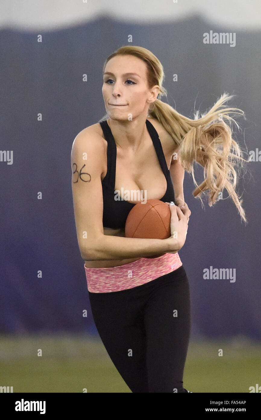 Saturday, December 19, 2015: Melissa Anne Teixeira (36) competes during  tryouts for the Legends Football League New England Liberty team in  Tewksbury Massachusetts. Eric Canha/CSM Stock Photo - Alamy