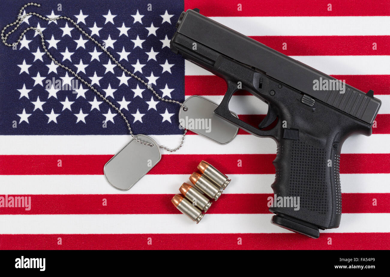 Flag of the United States of America with military identification tags ...