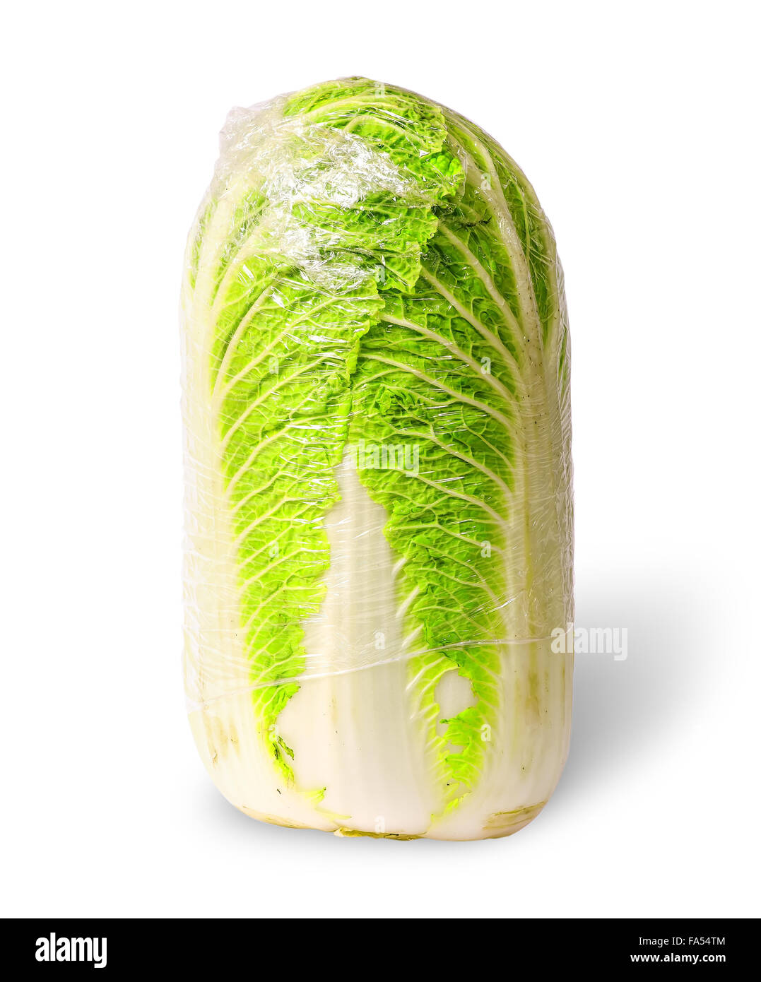 Chinese cabbage packed into polyethylene isolated on white background Stock Photo