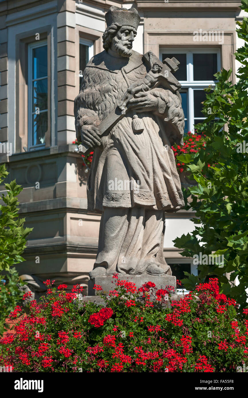 Sculpture of John of Nepomuk, Marktplatz, Eltmann, Lower Franconia, Bavaria, Germany Stock Photo