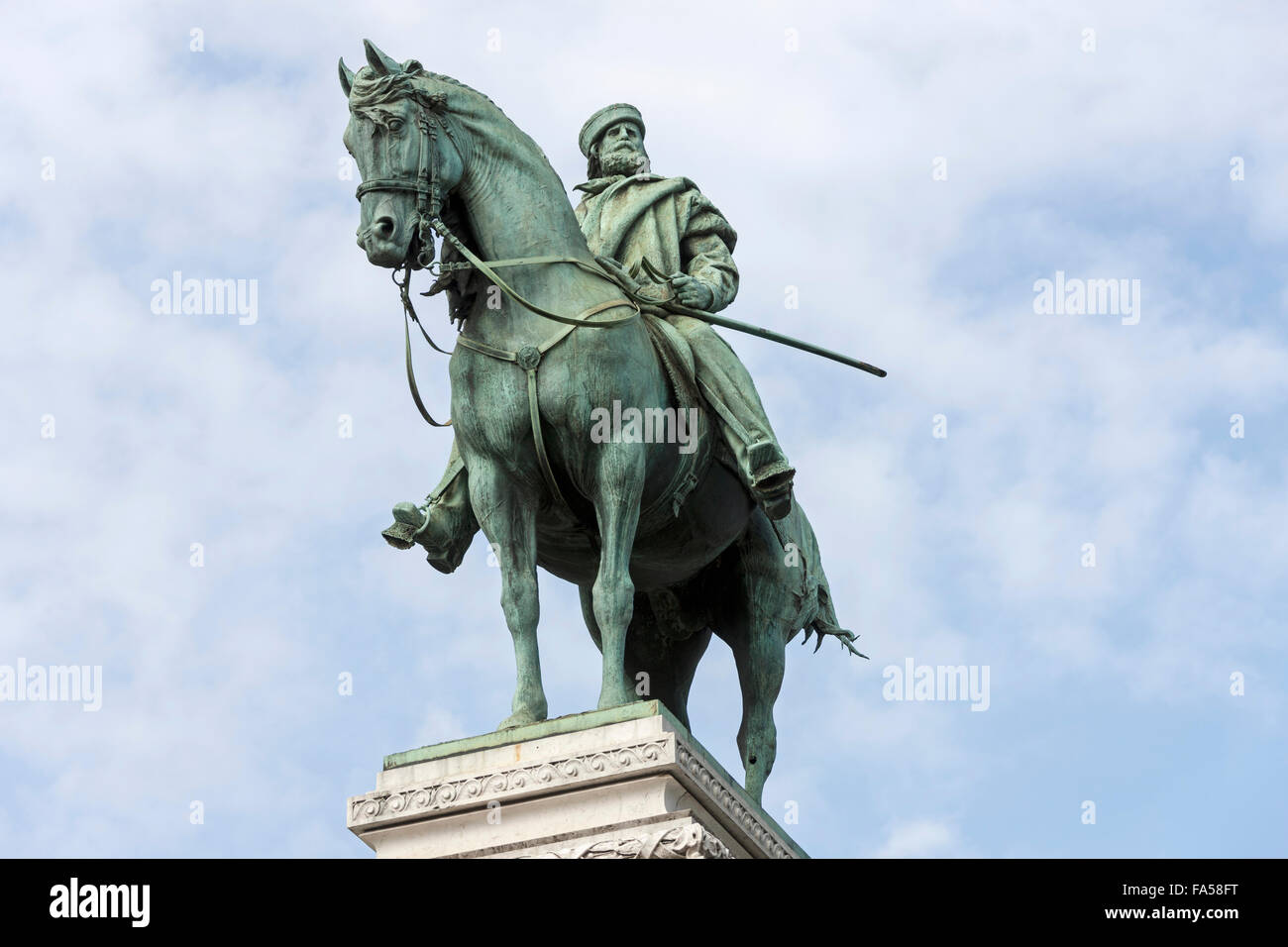 Low angle view of a statue of Giuseppe Garibaldi, Milan, Italy Stock Photo