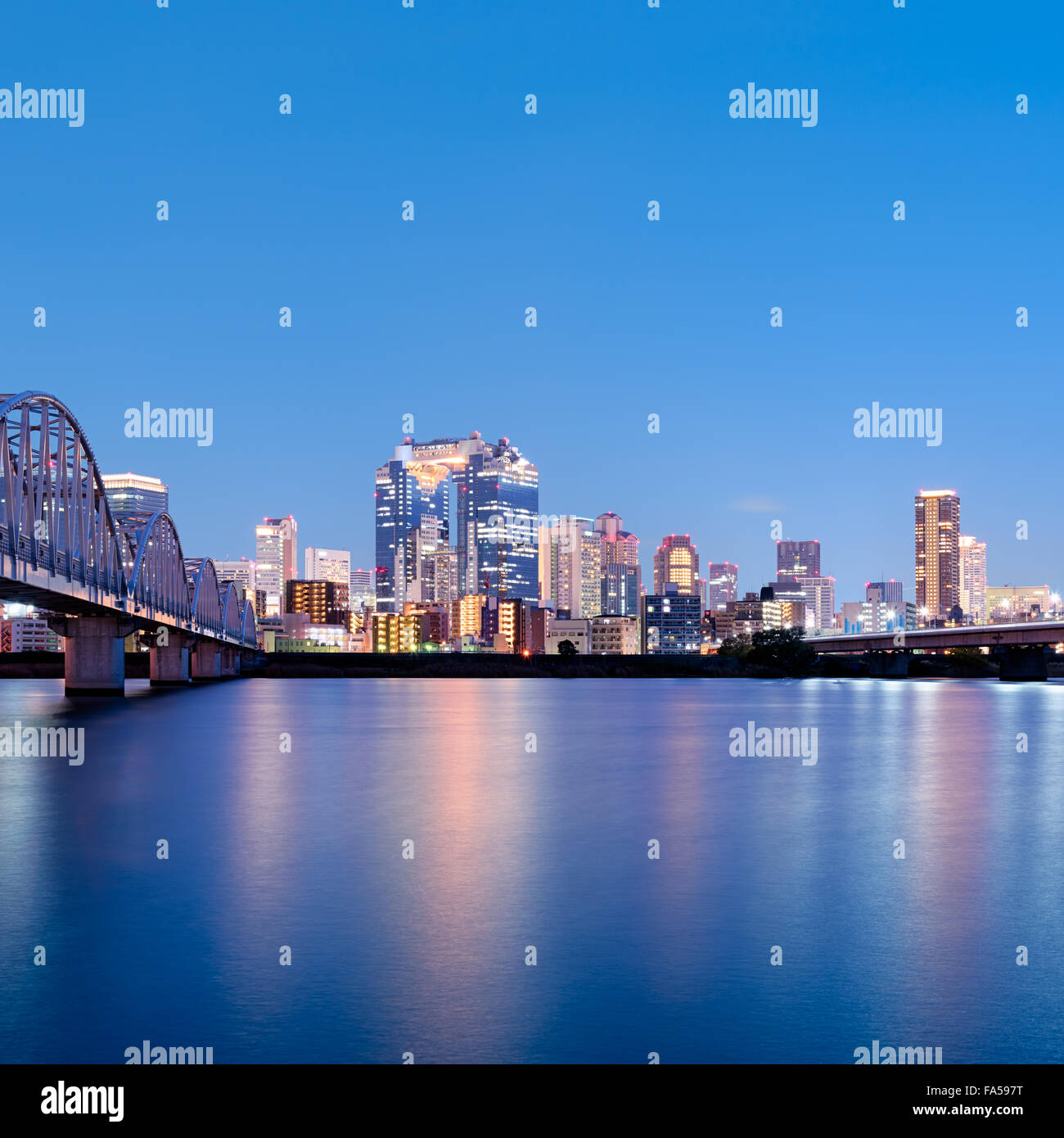 Night view of Umeda District Skyline in Osaka, Japan. Stock Photo