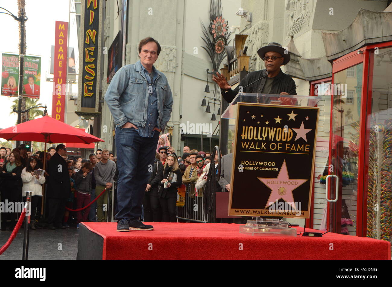 Hollywood, California, USA. 21st Dec, 2015. I15798CHW.Quentin Tarantino Honored With Star On The Hollywood Walk Of Fame.6927 Hollywood Boulevard/in front of TCL Chinese Theatre, Hollywood, CA.12/21/2015.QUENTIN TARANTINO AND SAMUEL L. JACKSON .©Clinton H. Wallace/Photomundo International/ Photos Inc Credit:  Clinton Wallace/Globe Photos/ZUMA Wire/Alamy Live News Stock Photo