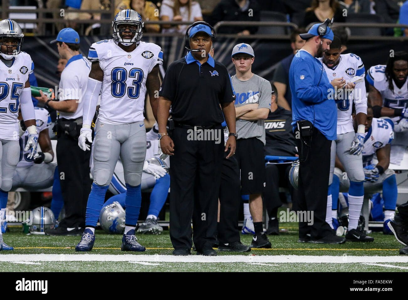 New Orleans, Louisiana, USA. 21st Dec, 2015. Detroit Lions head coach Jim Caldwell pacing the sidelines during the game between the New Orleans Saints and the Detroit Lions at the Mercedes-Benz Superdome in New Orleans, LA. Detroit Lions defeated New Orleans Saints 35-27. Stephen Lew/CSM Credit:  Cal Sport Media/Alamy Live News Stock Photo