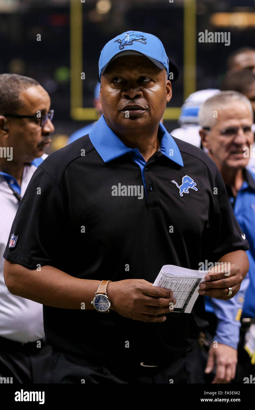 New Orleans, Louisiana, USA. 21st Dec, 2015. Detroit Lions head coach Jim Caldwell during the game between the New Orleans Saints and the Detroit Lions at the Mercedes-Benz Superdome in New Orleans, LA. Detroit Lions defeated New Orleans Saints 35-27. Stephen Lew/CSM Credit:  Cal Sport Media/Alamy Live News Stock Photo