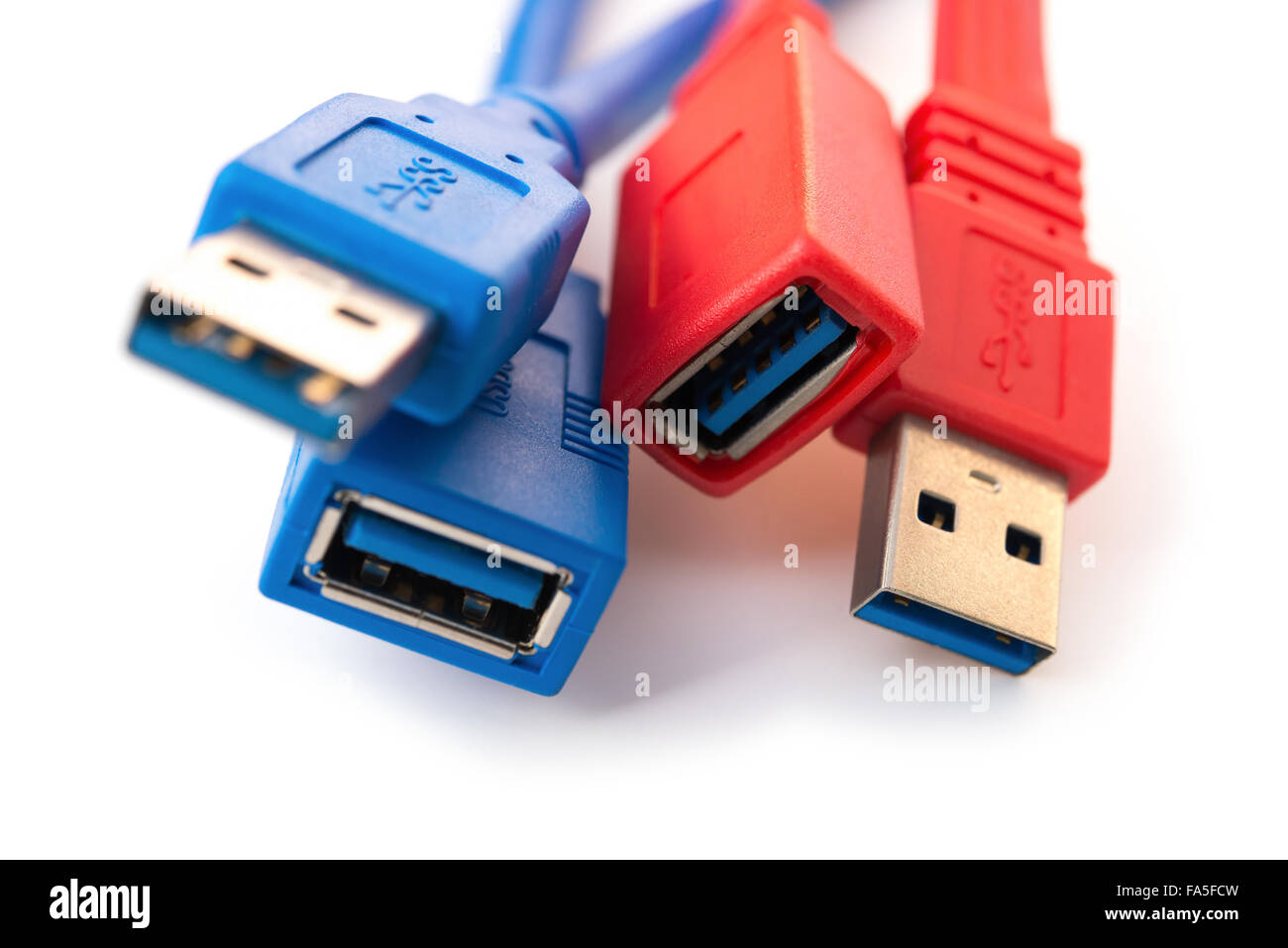 blue and red usb cables on a white background Stock Photo - Alamy