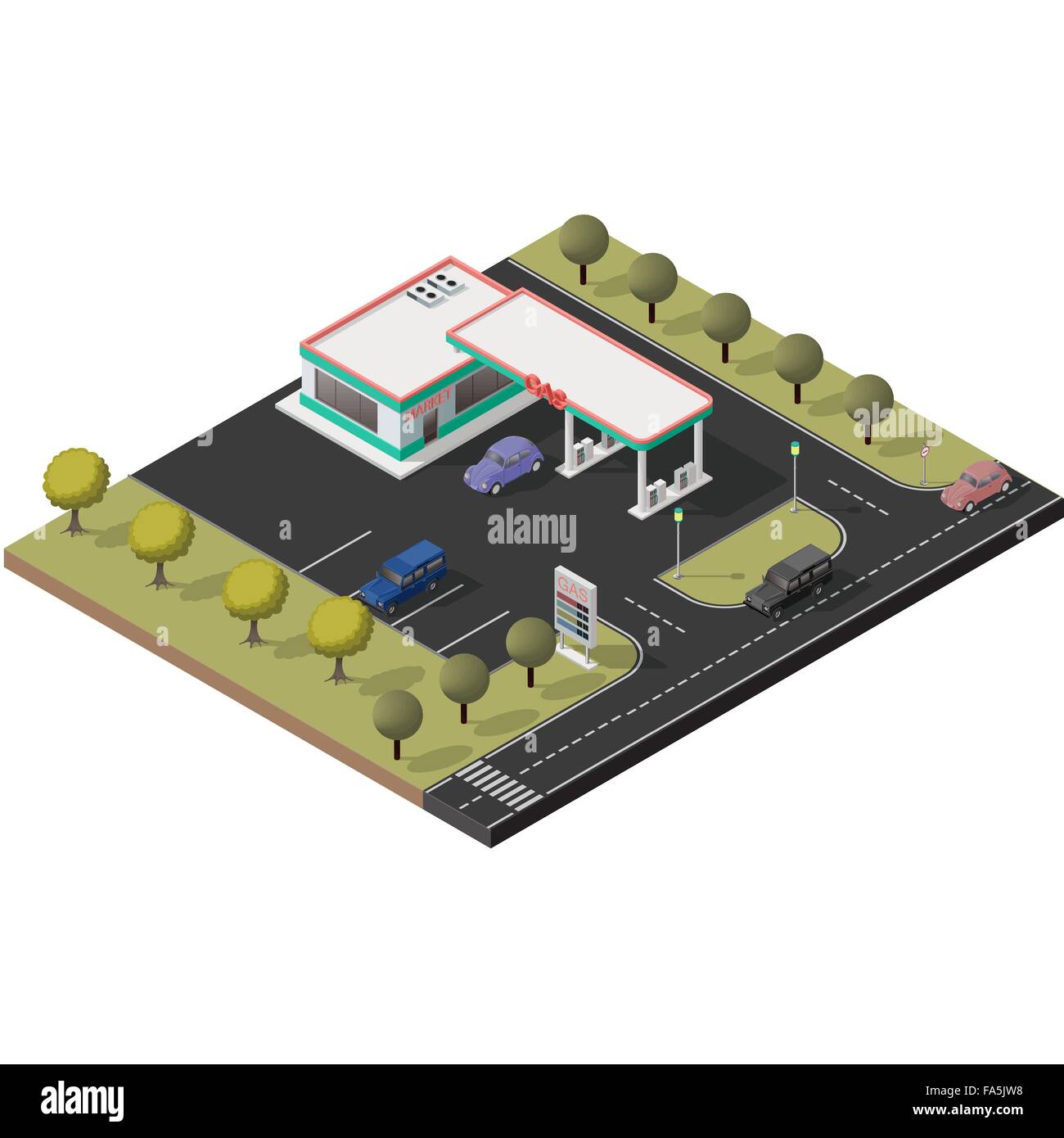 Isometric icon set representing small gas station Stock Vector Image ...