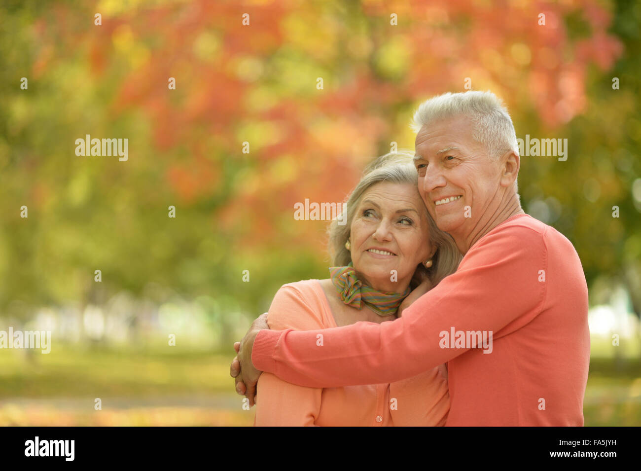 Senior couple in autumn park Stock Photo - Alamy