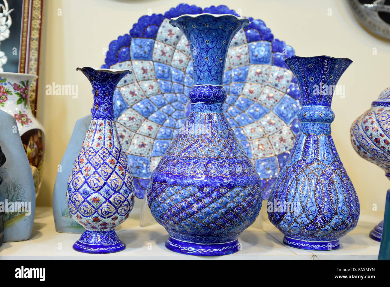 Mina Minakari Handicraft made in Esfahan Naqshe Jahan Square Iran Stock Photo