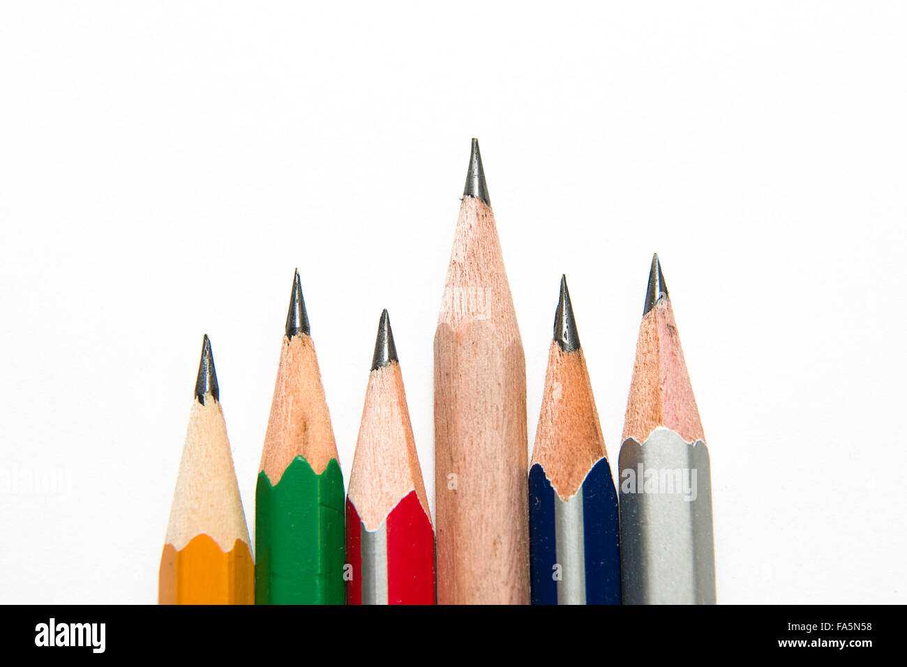 Pencils of different colors on over white Stock Photo