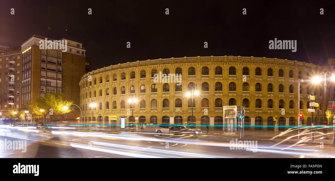 Plaza De Toros In Night Time Valencia Spain Stock Photo