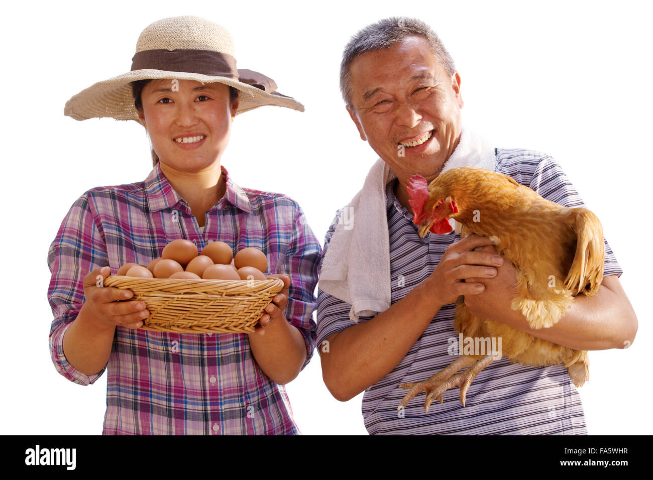 The farmer took the chicken and the egg Stock Photo Alamy