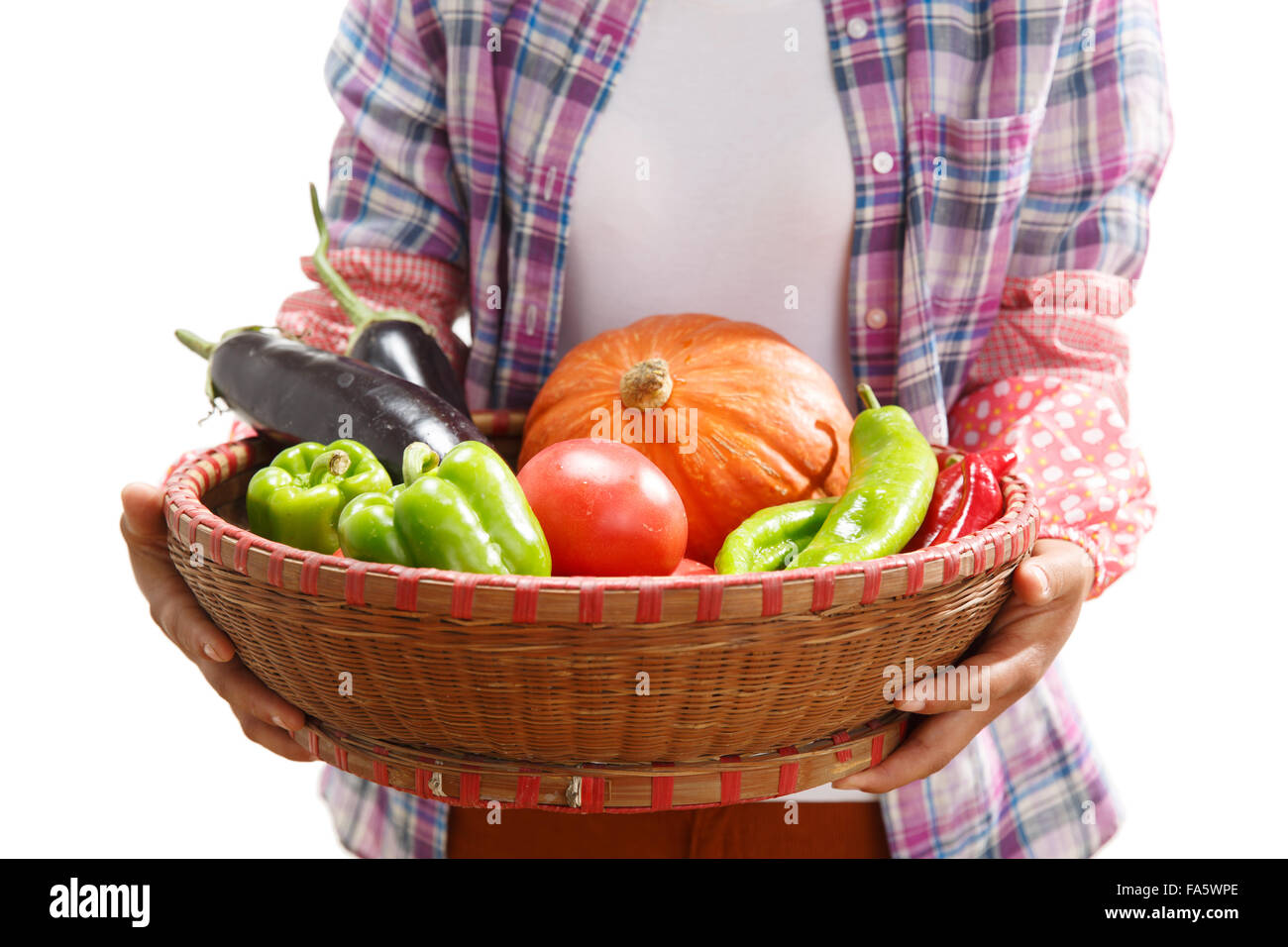 Farmers take a basket of vegetables Stock Photo Alamy