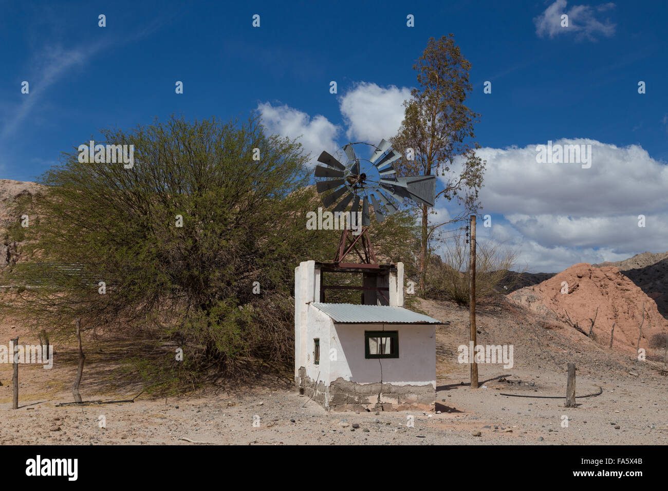 Photograph of a small windmill on route 40 in Northwest Argentina. Stock Photo