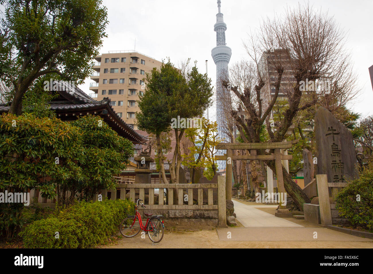 View on Tokyo's Skytree communication tower from the Temple garden Stock Photo